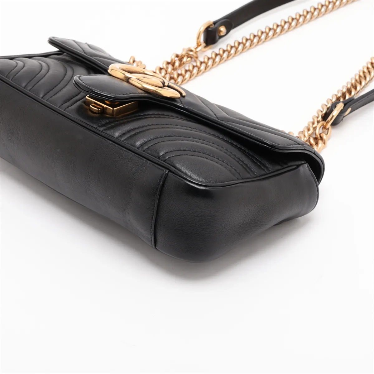 GG Marmont 446744 Leather Chain Shoulder Bag, Black — view 3