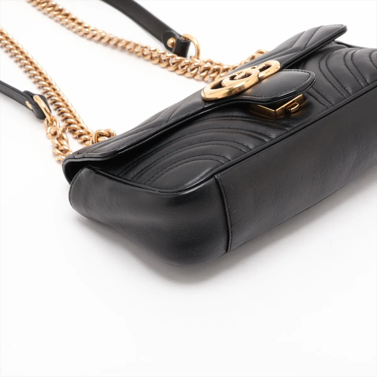 GG Marmont 446744 Leather Chain Shoulder Bag, Black — view 4