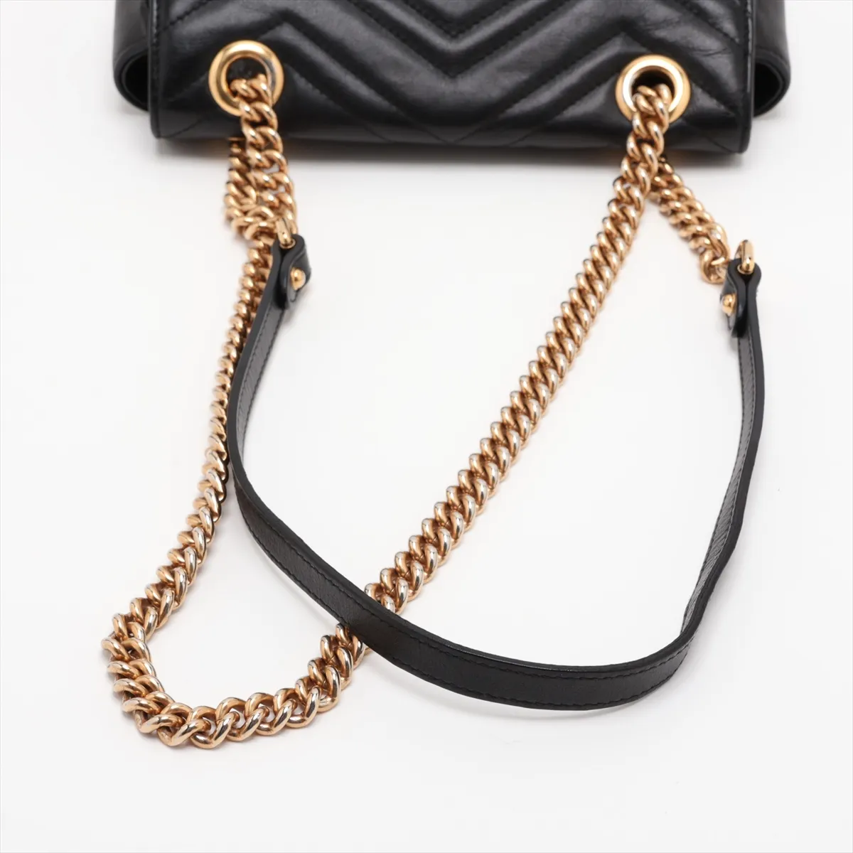 GG Marmont 446744 Leather Chain Shoulder Bag, Black — view 5