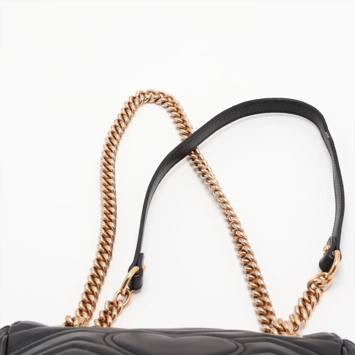GG Marmont 446744 Leather Chain Shoulder Bag, Black — view 6