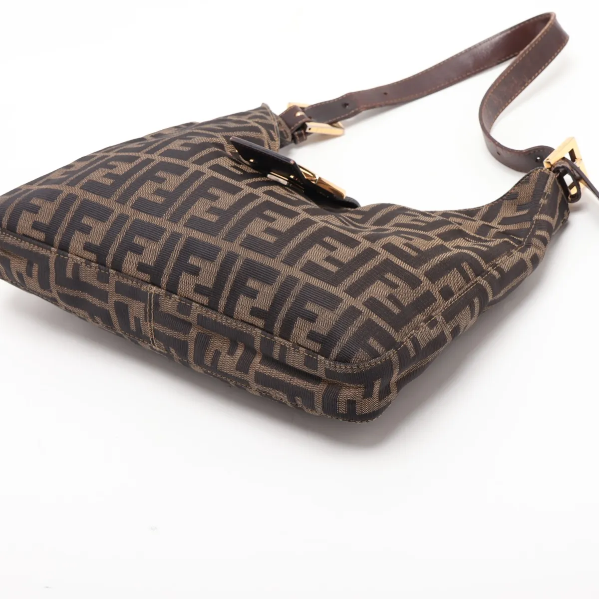 Zucca Canvas x Leather Shoulder Bag, Brown — view 3