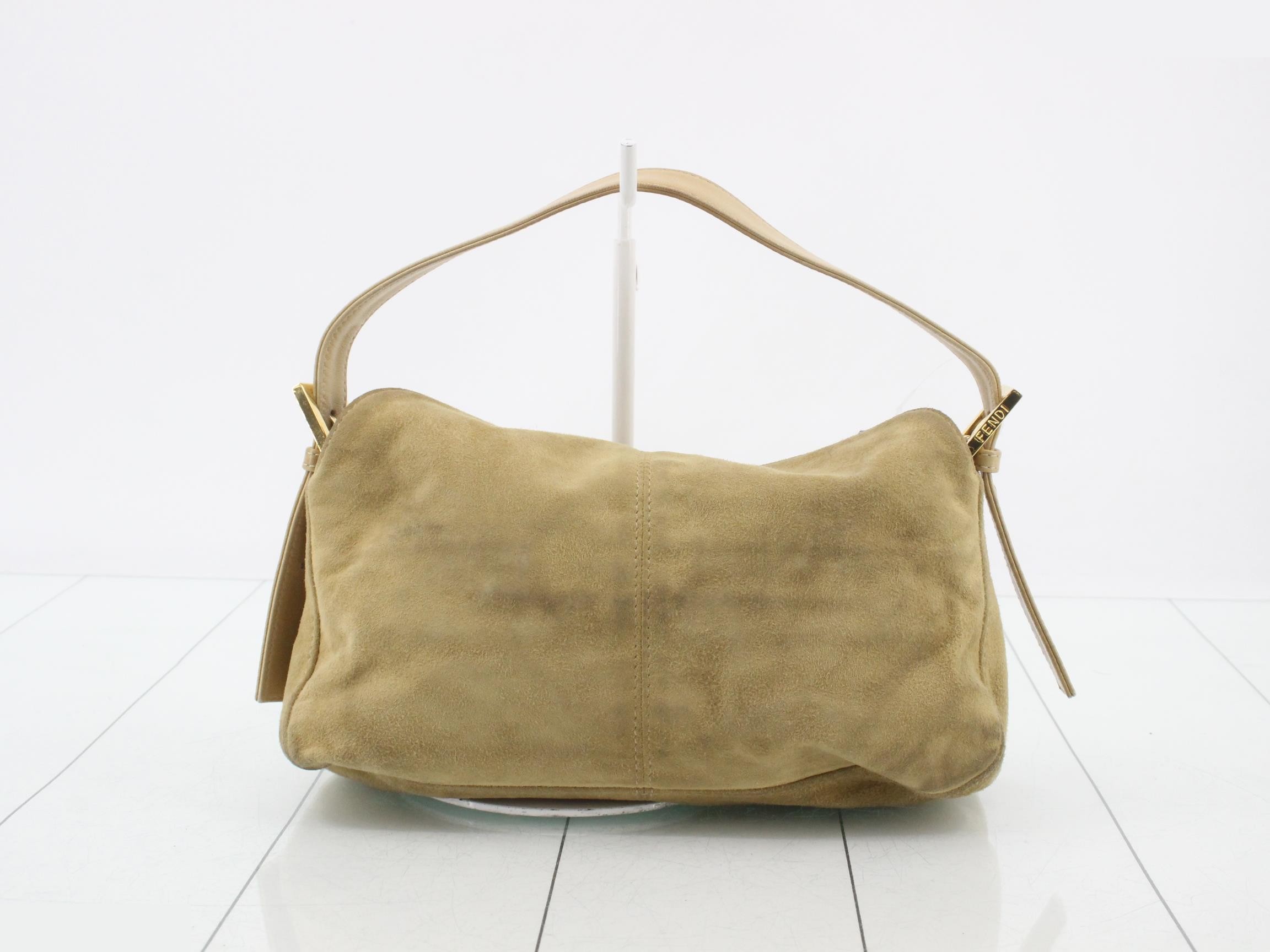 Baguette Shoulder Bag, Suede, Beige — view 2