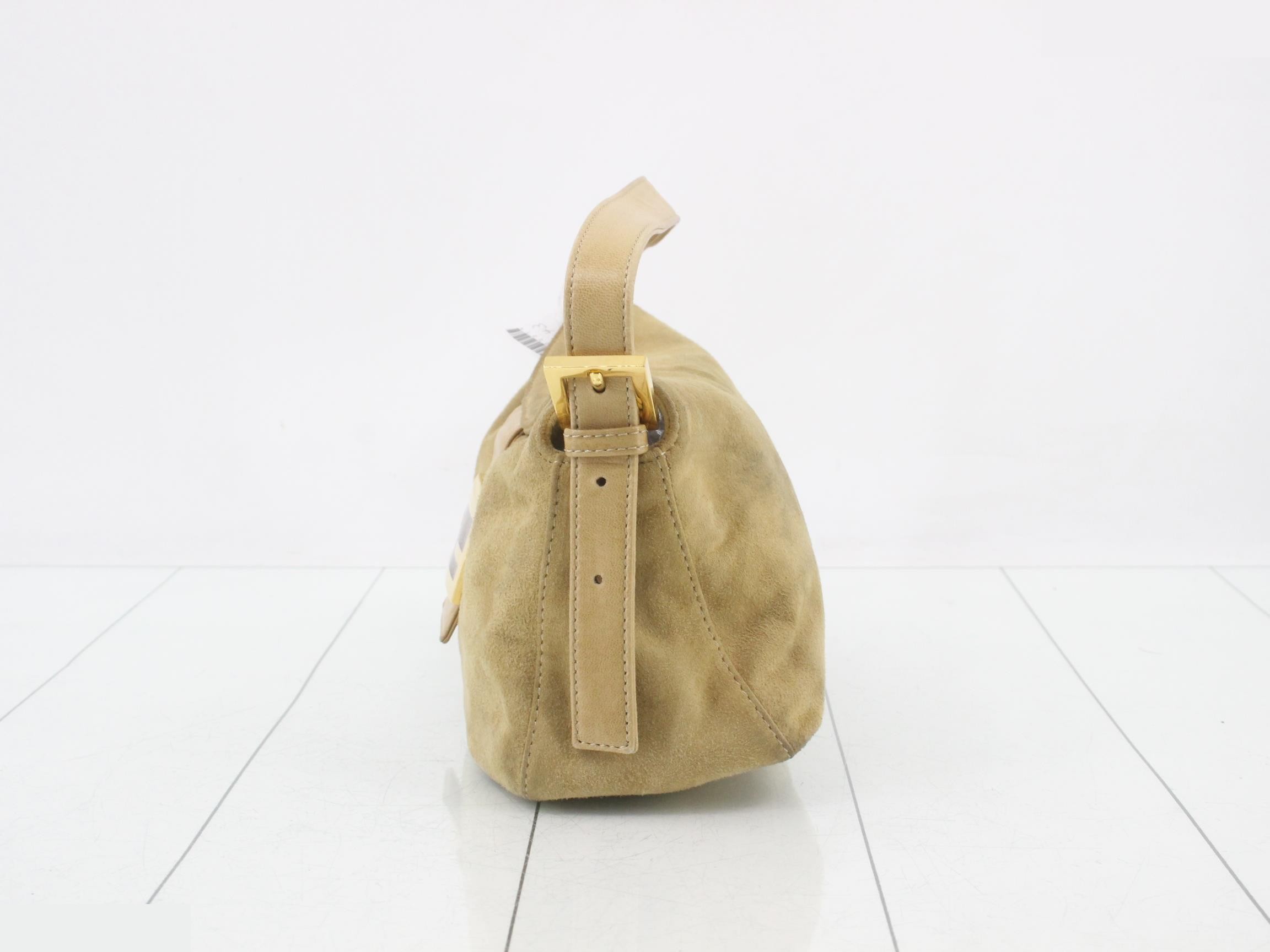 Baguette Shoulder Bag, Suede, Beige — view 3