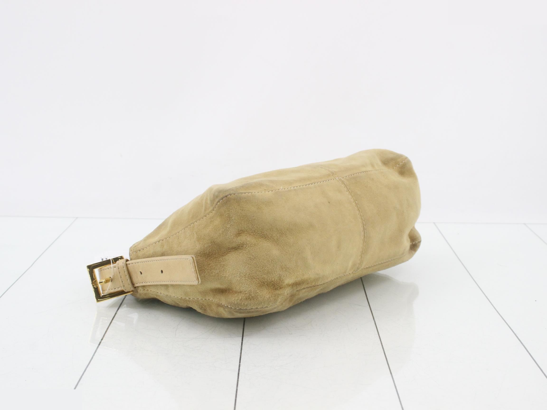Baguette Shoulder Bag, Suede, Beige — view 5