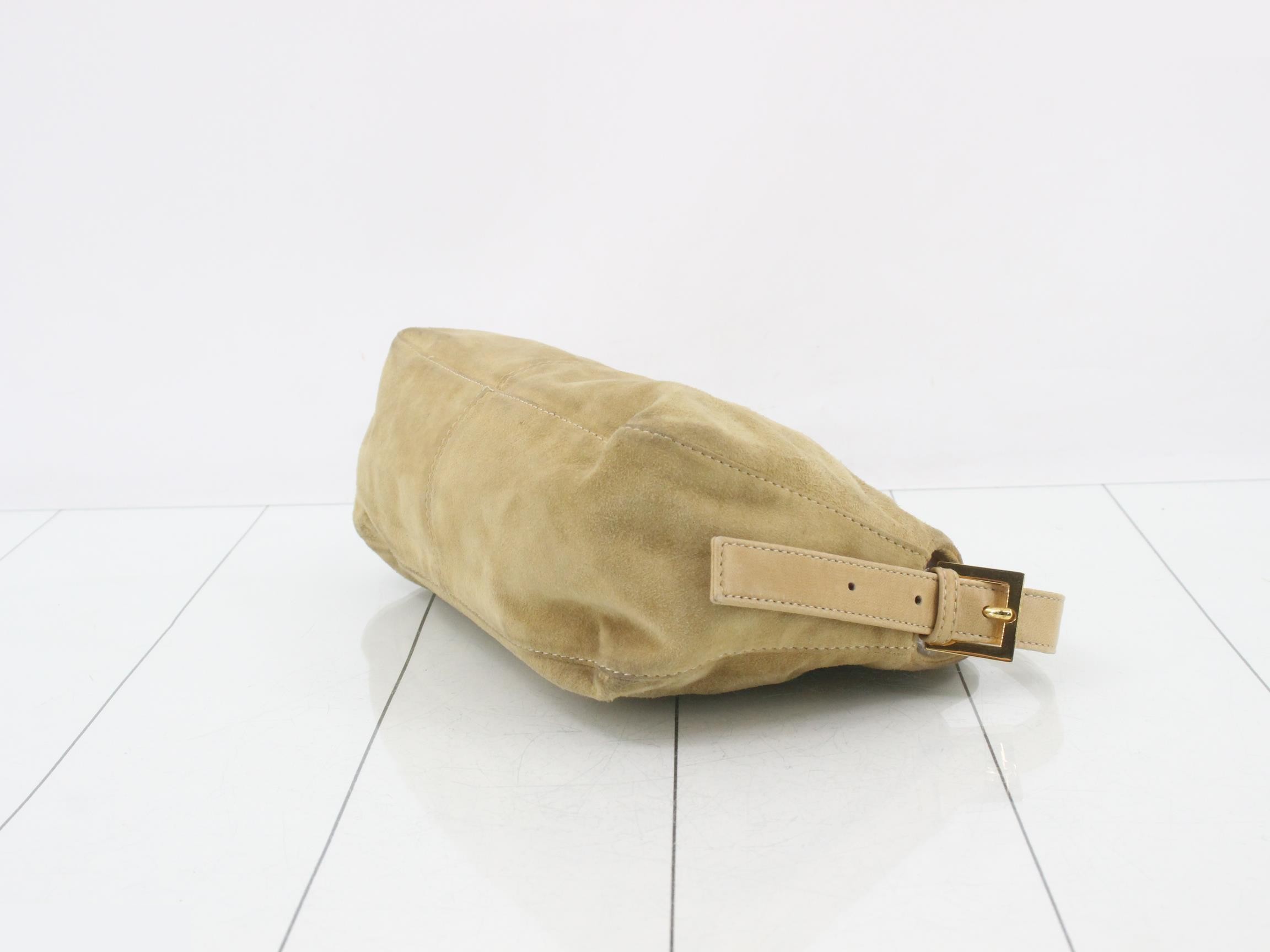Baguette Shoulder Bag, Suede, Beige — view 6