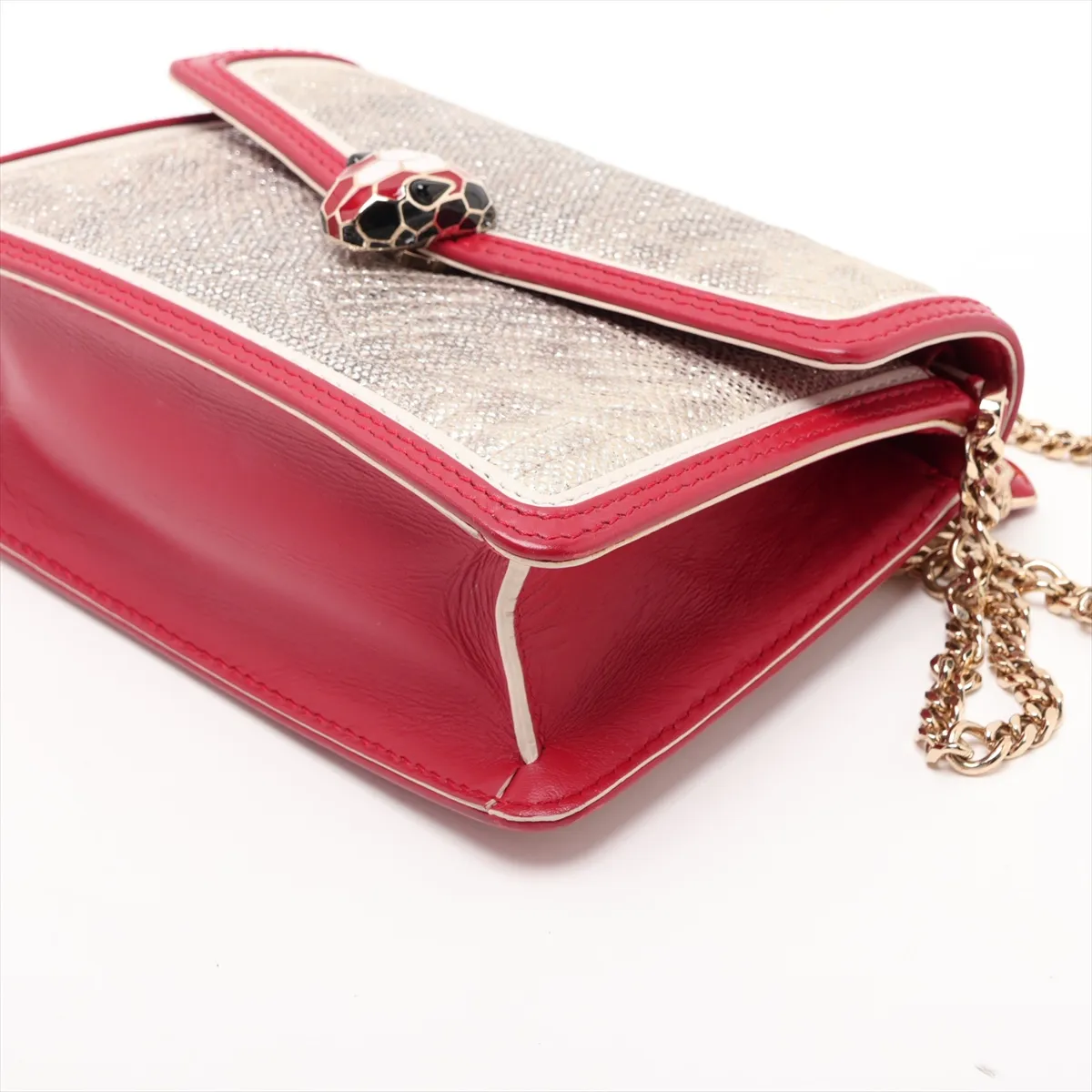 Serpenti Leather Chain Shoulder Bag, Gold x Red, Valentine's Day Limited Edition — view 3