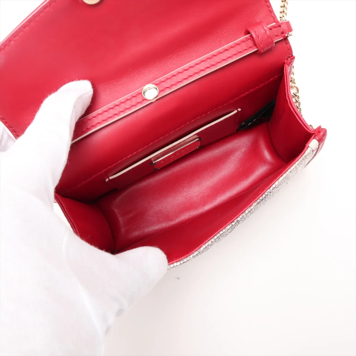 Serpenti Leather Chain Shoulder Bag, Gold x Red, Valentine's Day Limited Edition — view 6