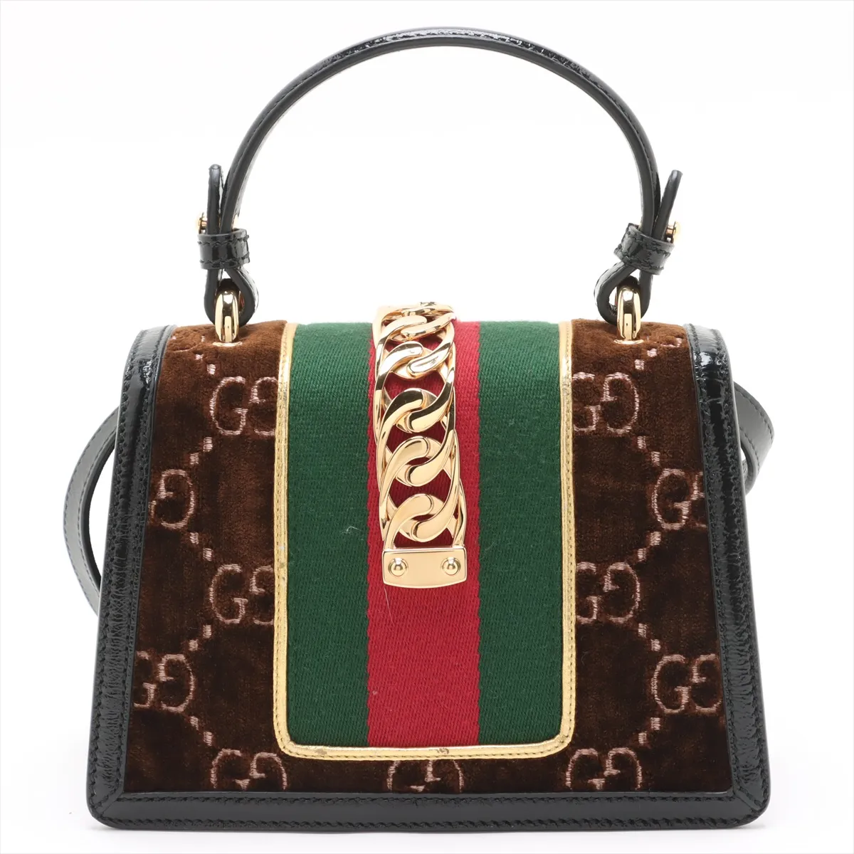 GG Velvet Sylvie Velvet x Leather 2WAY Handbag Brown x Black 470270 — view 2