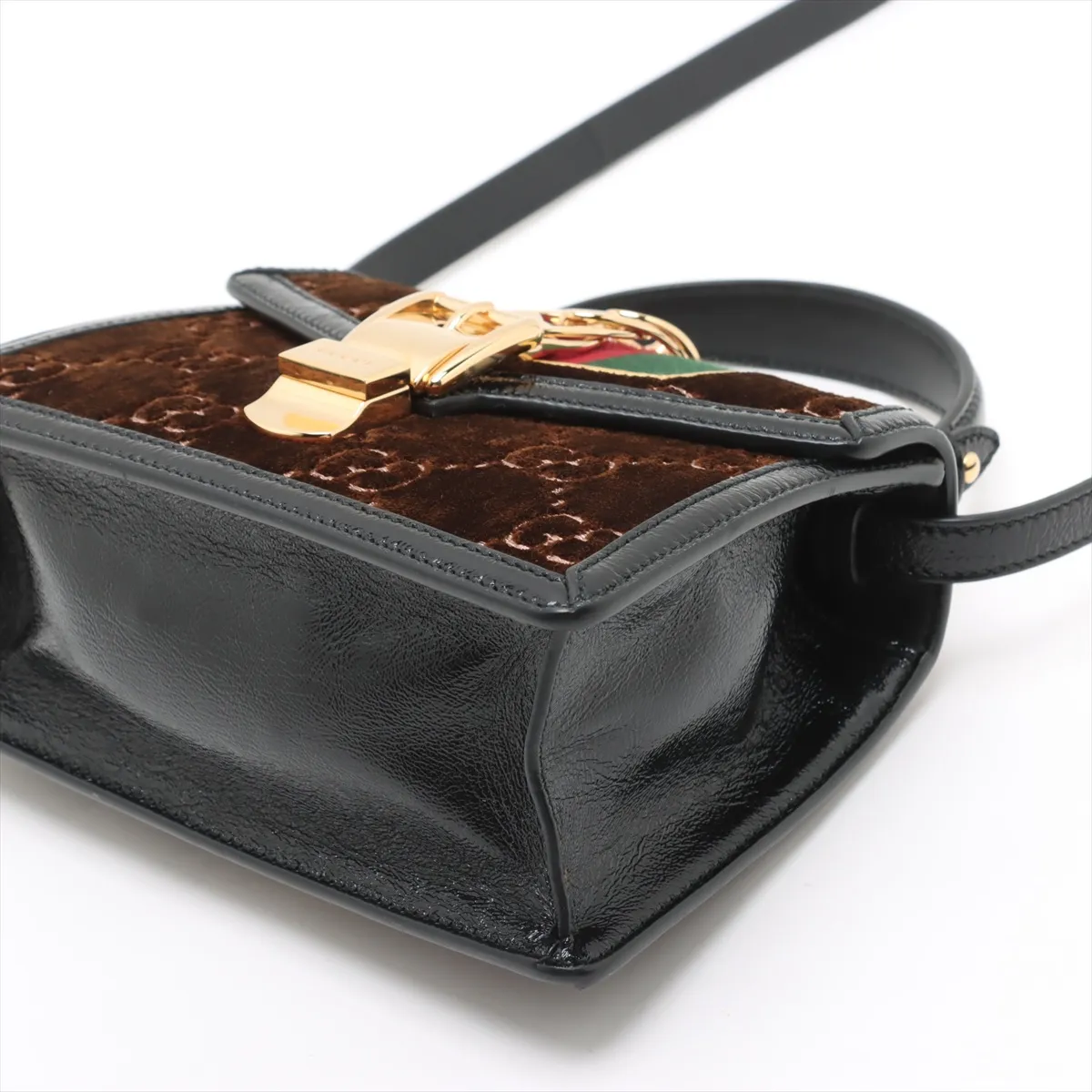 GG Velvet Sylvie Velvet x Leather 2WAY Handbag Brown x Black 470270 — view 3