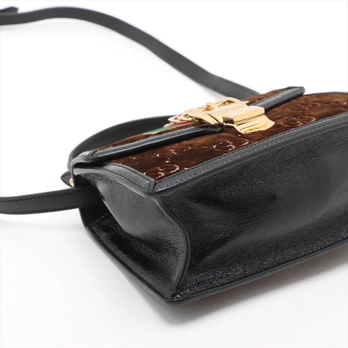 GG Velvet Sylvie Velvet x Leather 2WAY Handbag Brown x Black 470270 — view 4