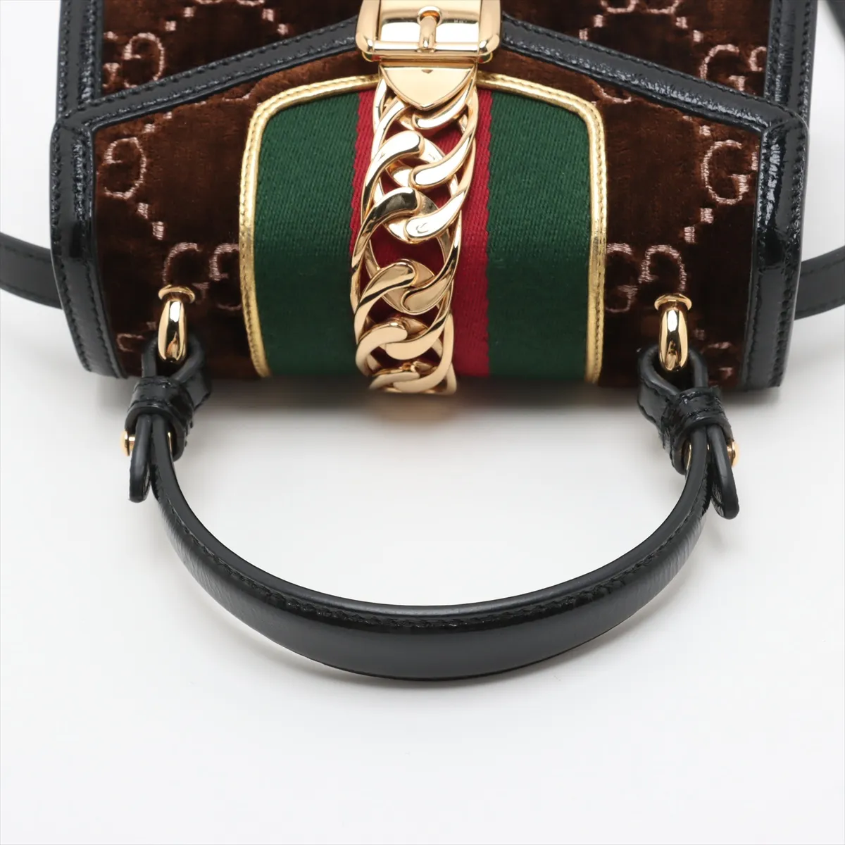 GG Velvet Sylvie Velvet x Leather 2WAY Handbag Brown x Black 470270 — view 5