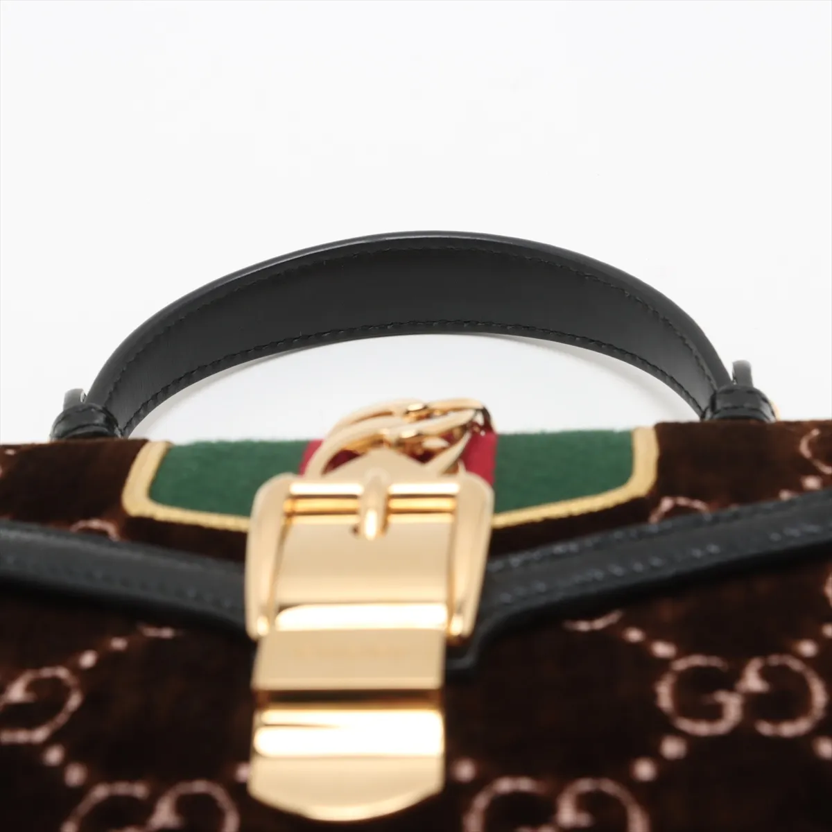 GG Velvet Sylvie Velvet x Leather 2WAY Handbag Brown x Black 470270 — view 6
