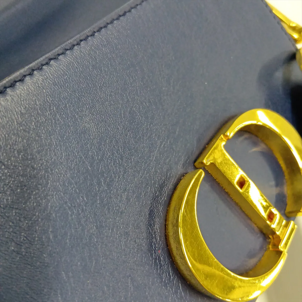 30 Montaigne Leather Shoulder Bag, Navy — view 12