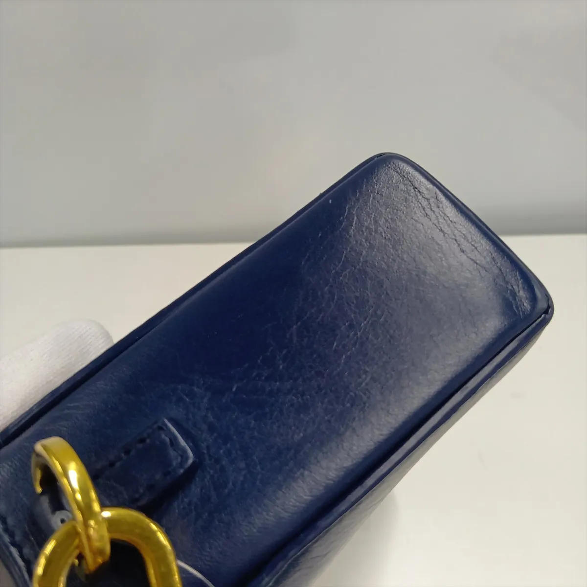 30 Montaigne Leather Shoulder Bag, Navy — view 13