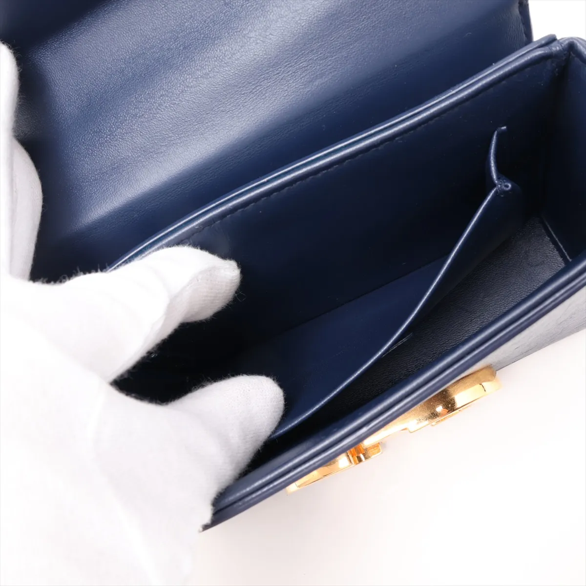 30 Montaigne Leather Shoulder Bag, Navy — view 7
