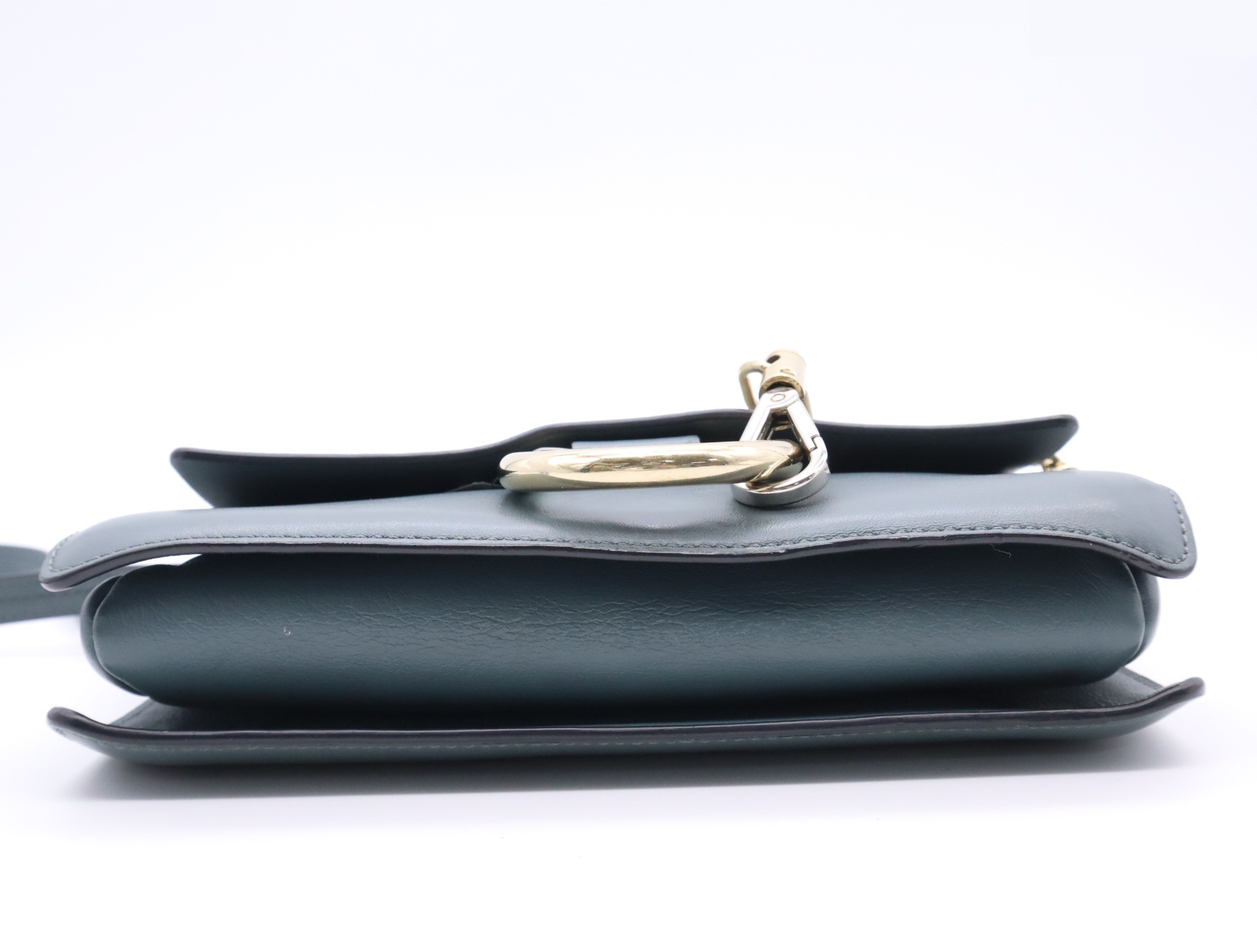 Suede and leather Faye shoulder bag, blue-green and gray, with dust bag. — view 4