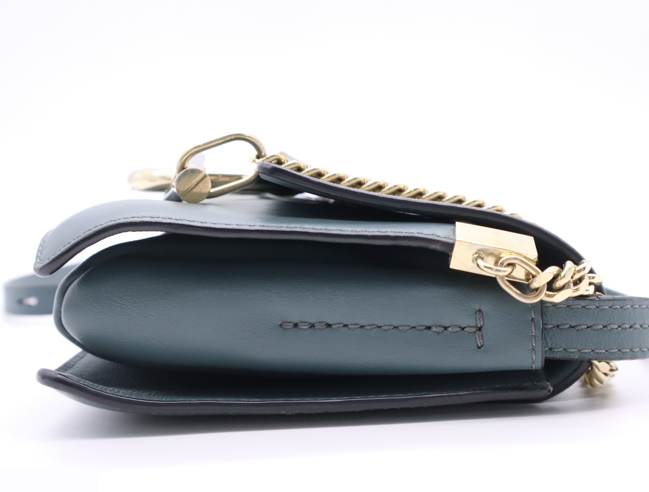 Suede and leather Faye shoulder bag, blue-green and gray, with dust bag. — view 5