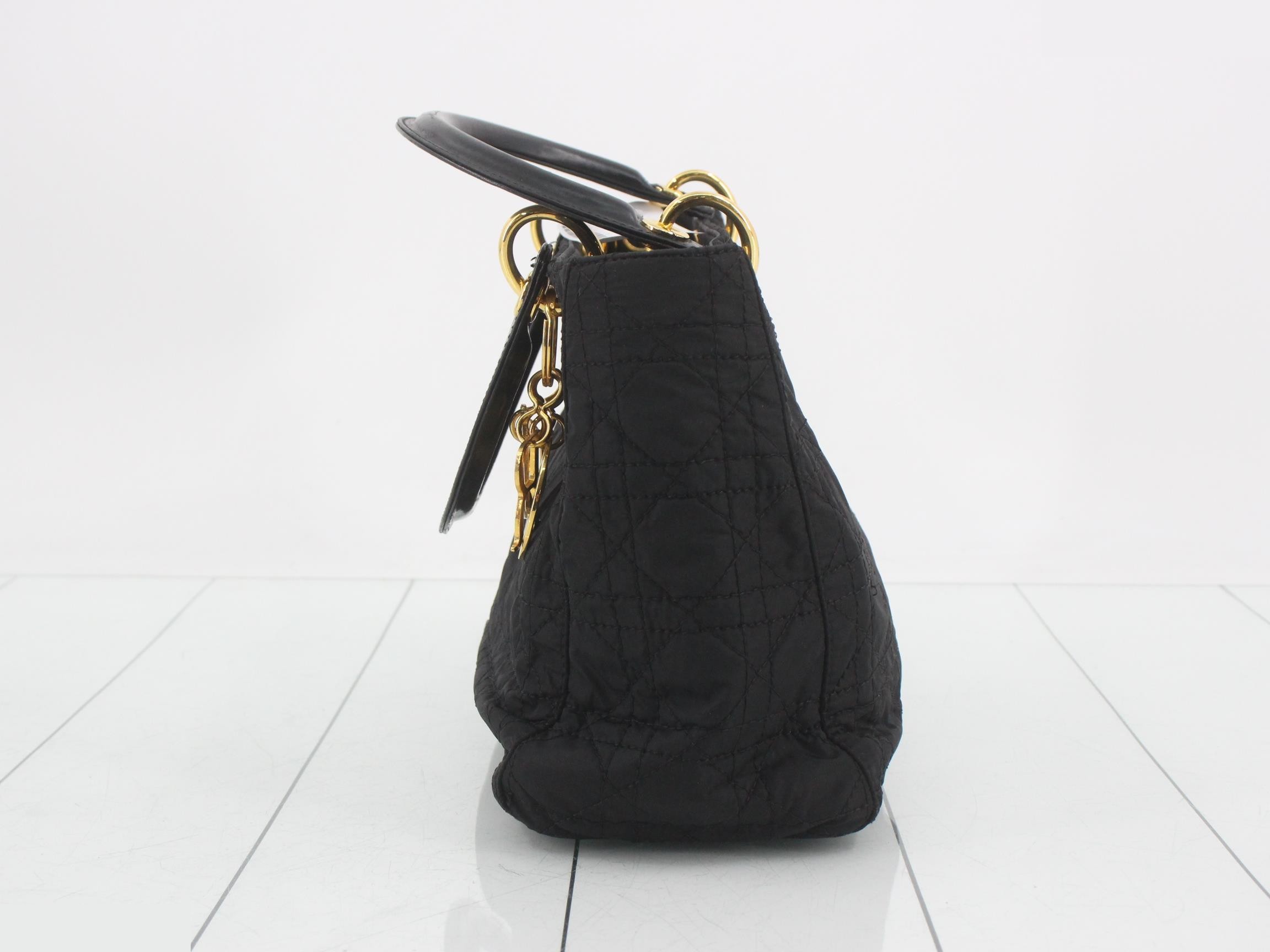 Lady Dior Medium Cannage Nylon Handbag, Black — view 3