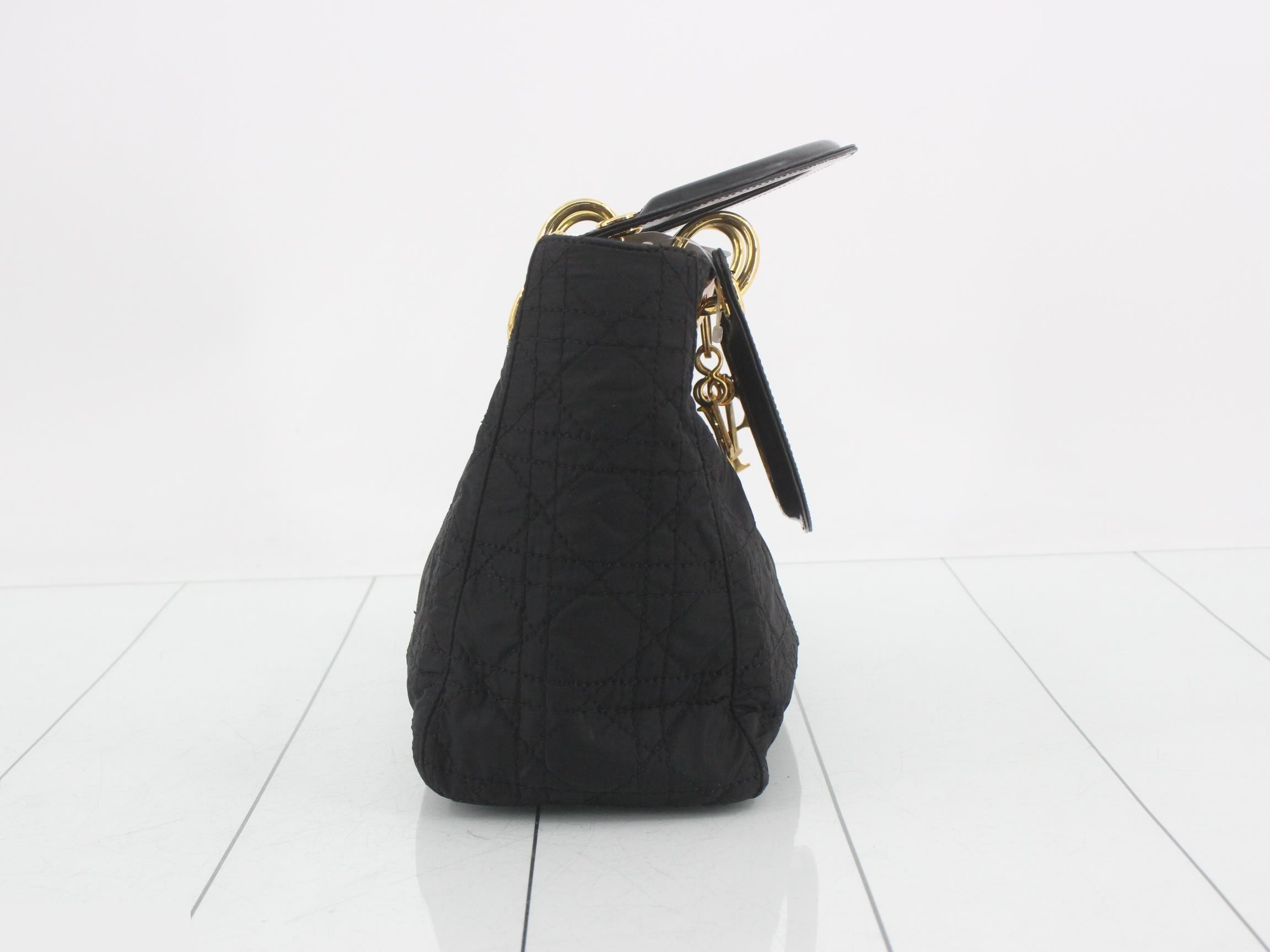 Lady Dior Medium Cannage Nylon Handbag, Black — view 4