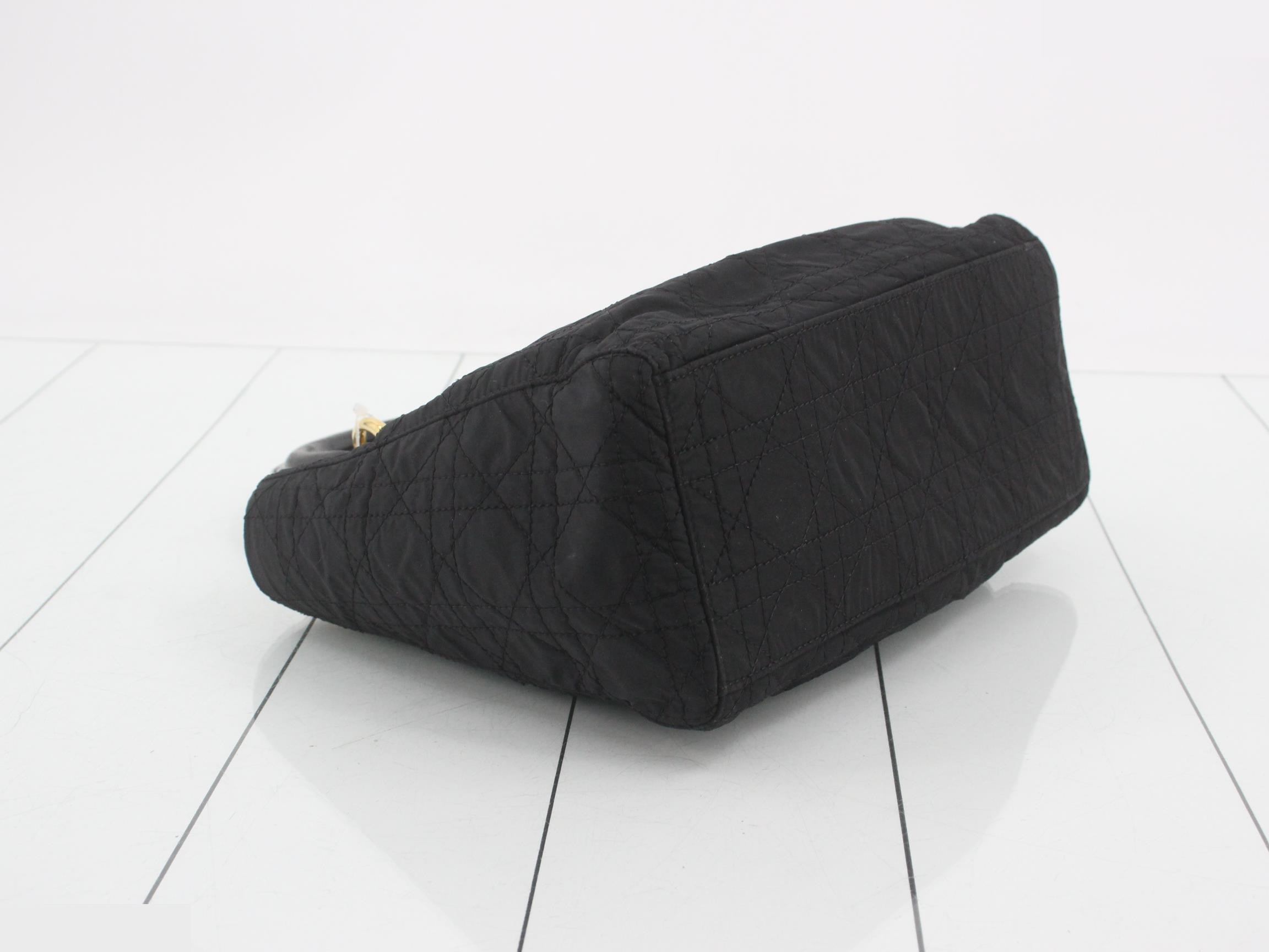 Lady Dior Medium Cannage Nylon Handbag, Black — view 5