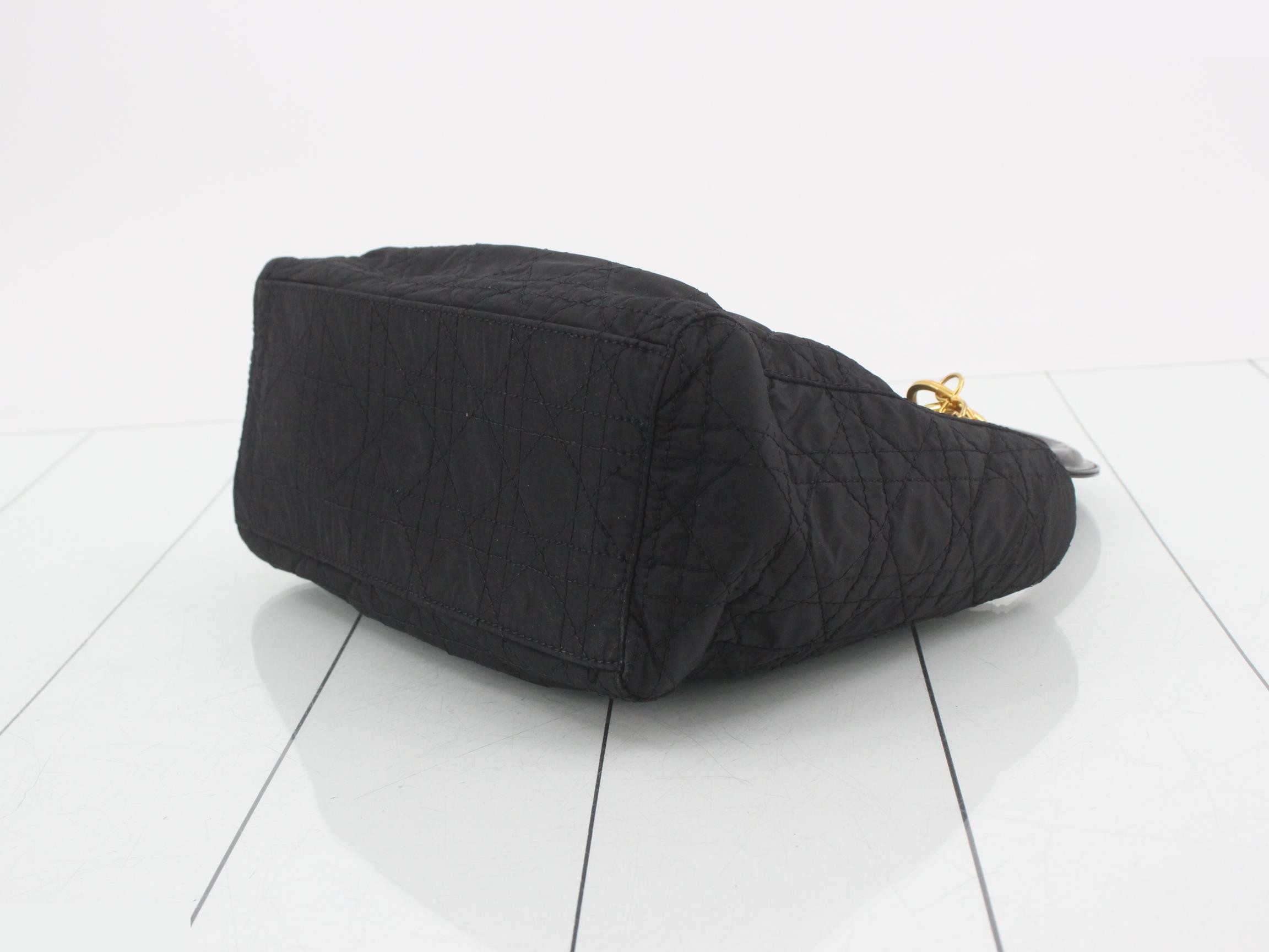 Lady Dior Medium Cannage Nylon Handbag, Black — view 6