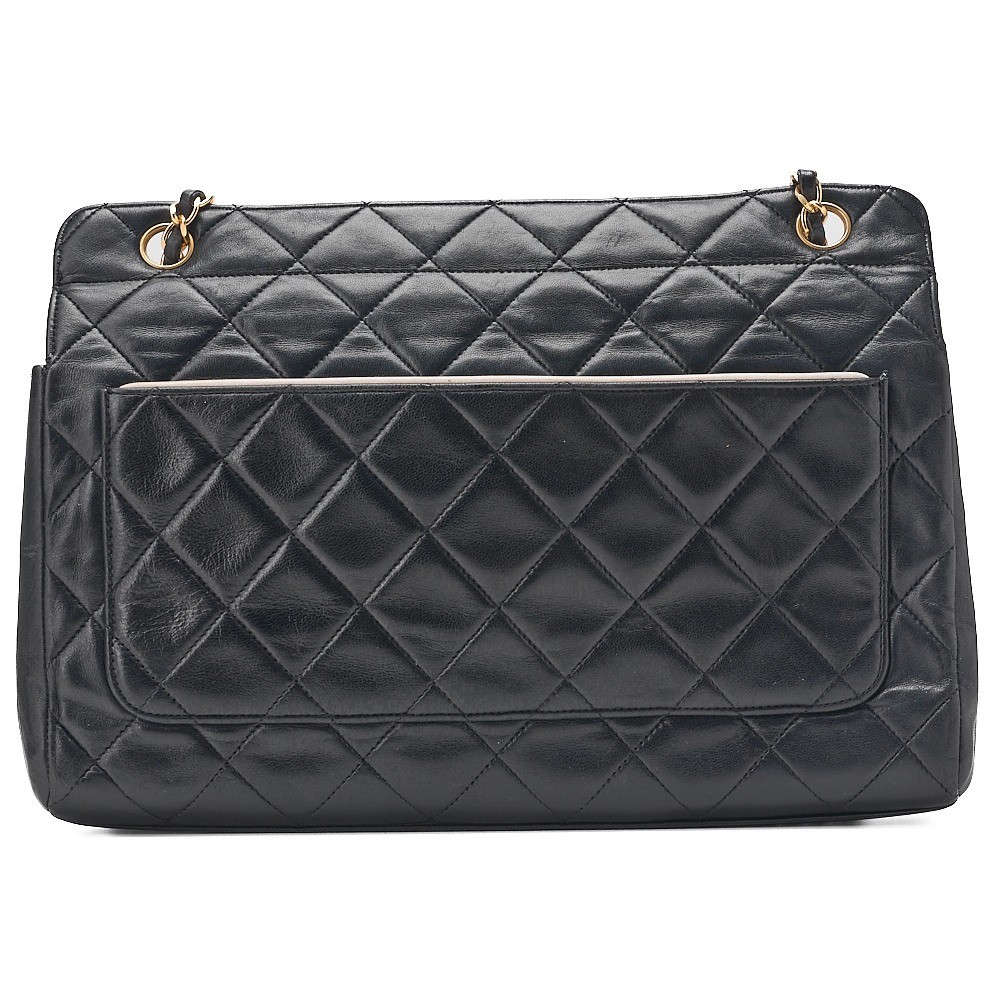 Lambskin Matelassé Single Chain Shoulder Bag, Navy x White — view 2