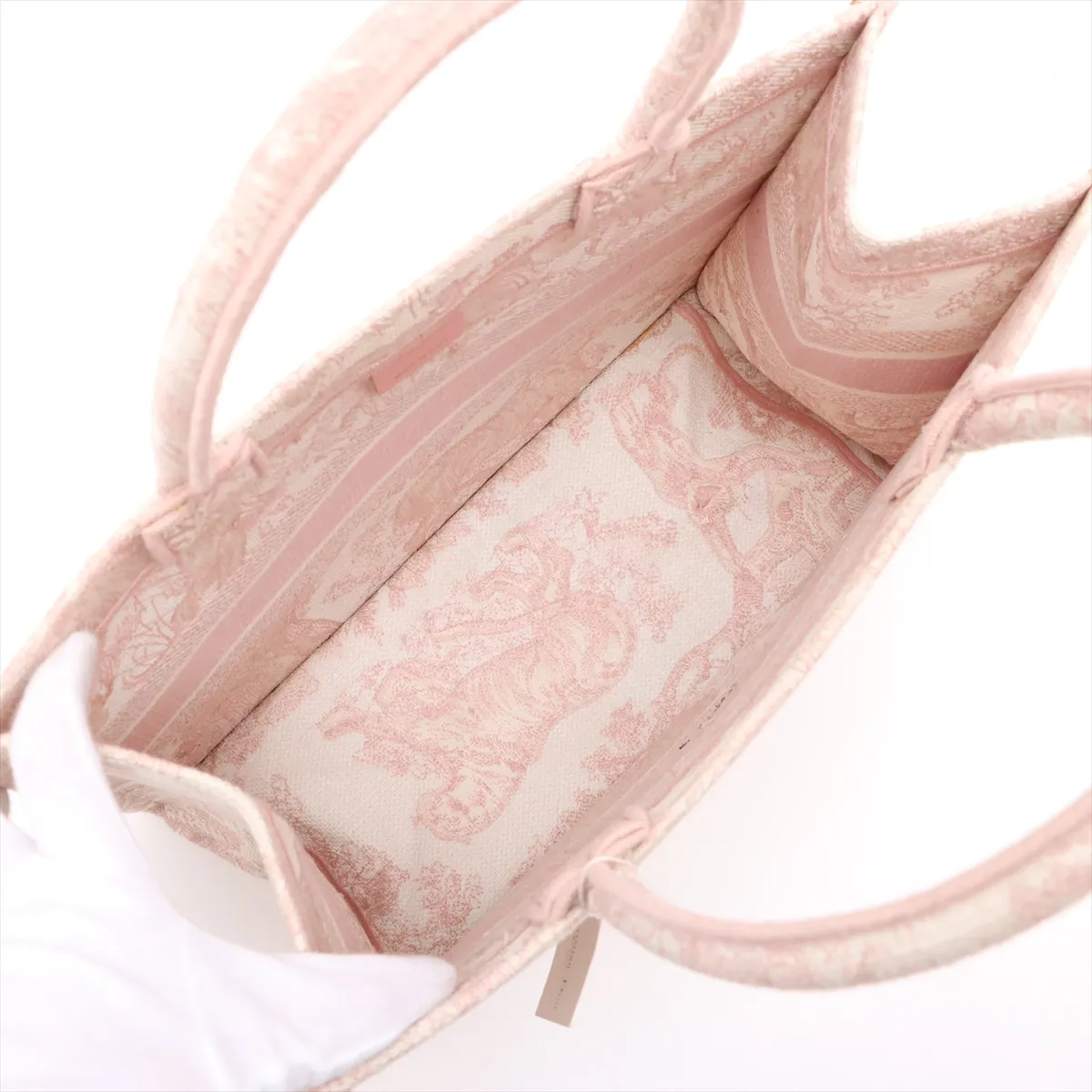 Toile de Jouy Embroidery Book Tote Medium Canvas Tote Bag Pink — view 7