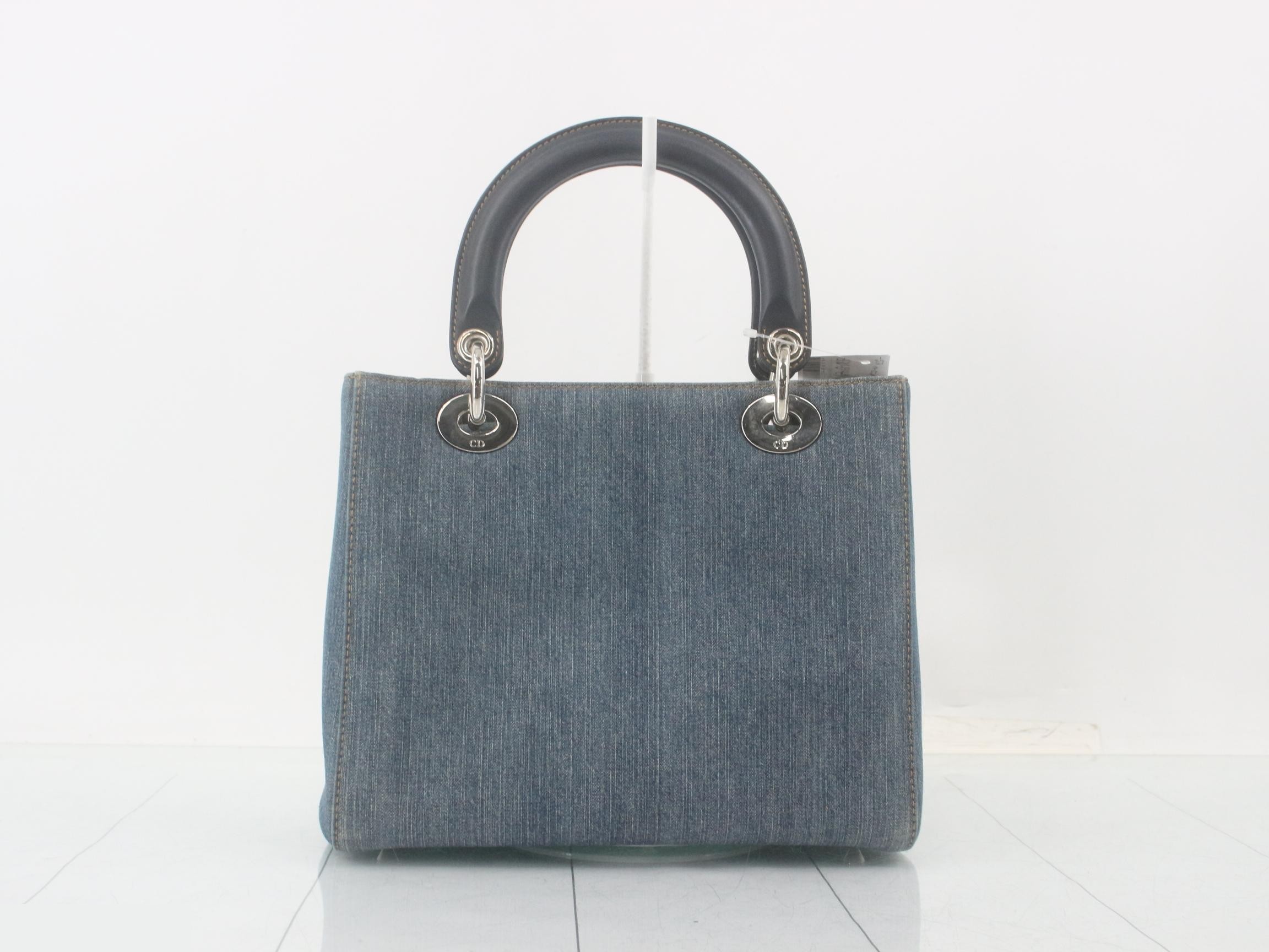Denim handbag, 2-way, floral pattern, sequins, rhinestones — view 2