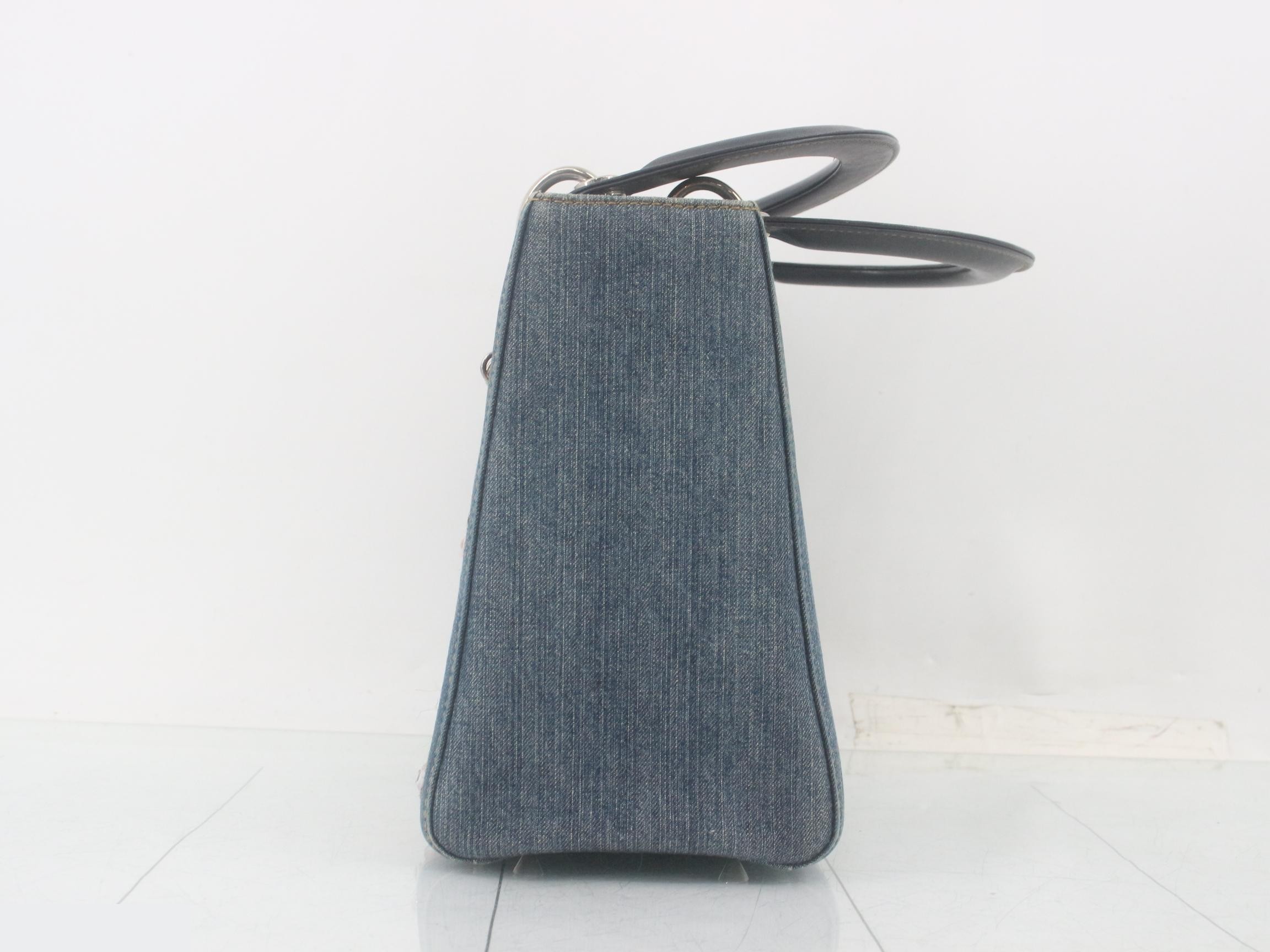 Denim handbag, 2-way, floral pattern, sequins, rhinestones — view 3