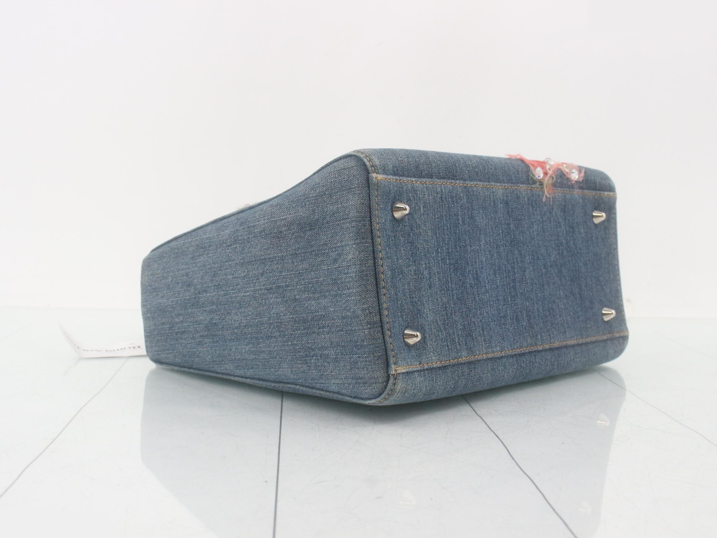 Denim handbag, 2-way, floral pattern, sequins, rhinestones — view 5