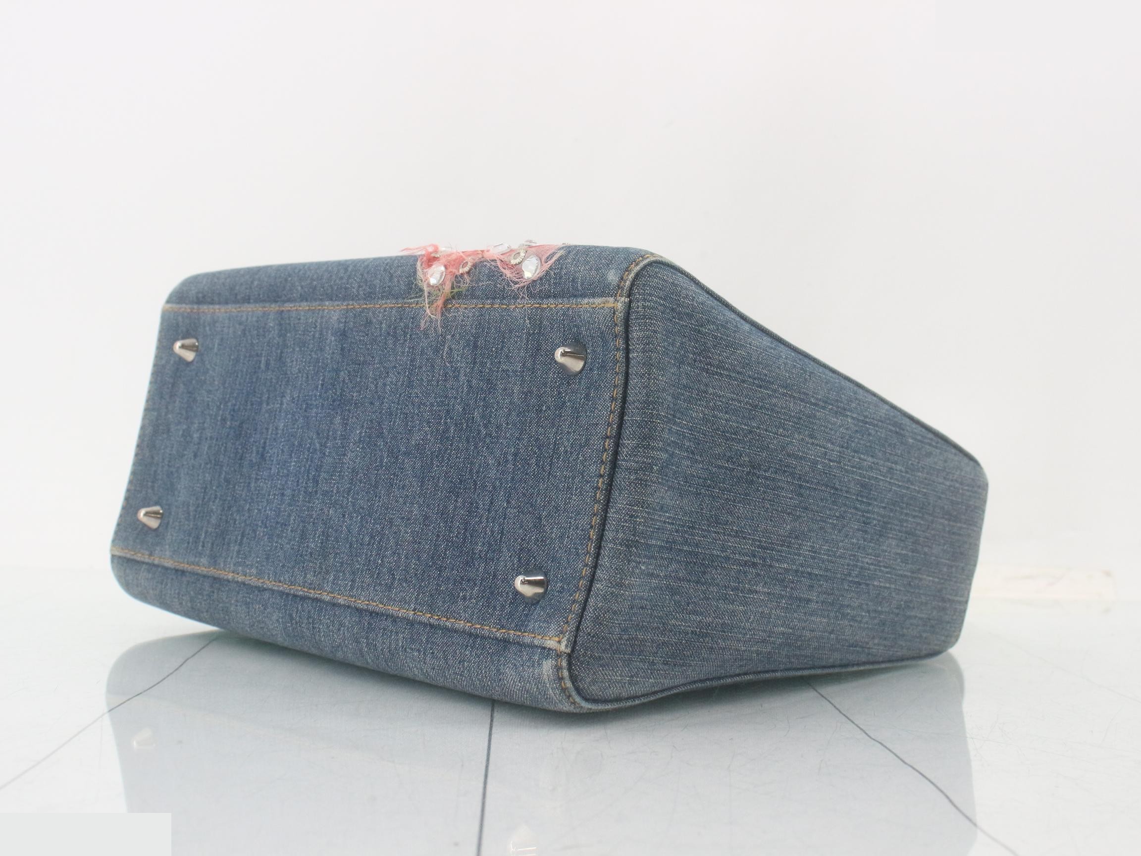 Denim handbag, 2-way, floral pattern, sequins, rhinestones — view 6
