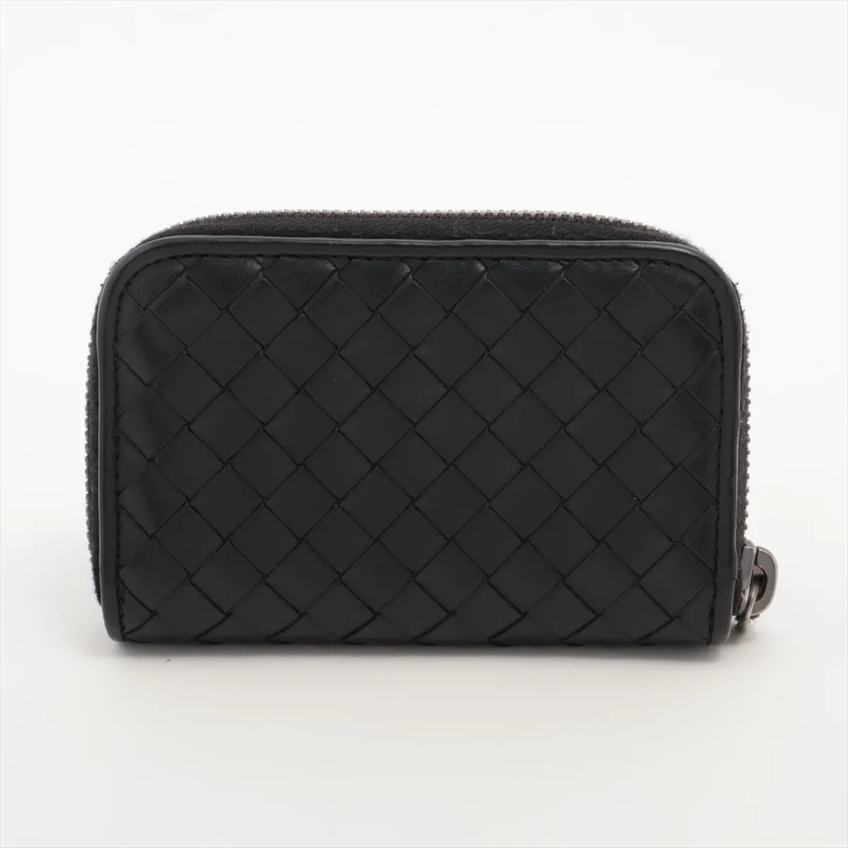 Intrecciato Leather Coin Case, Black — view 2