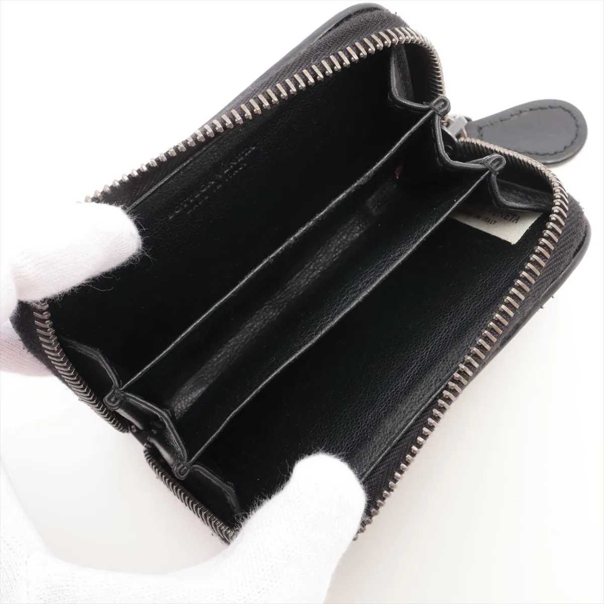 Intrecciato Leather Coin Case, Black — view 3