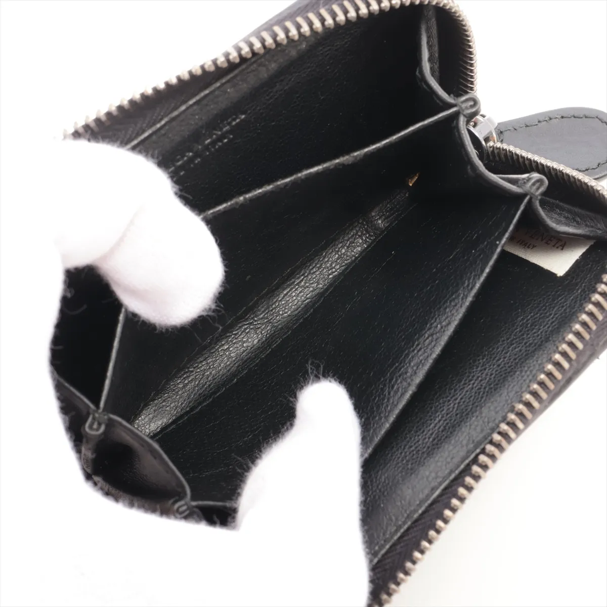 Intrecciato Leather Coin Case, Black — view 5