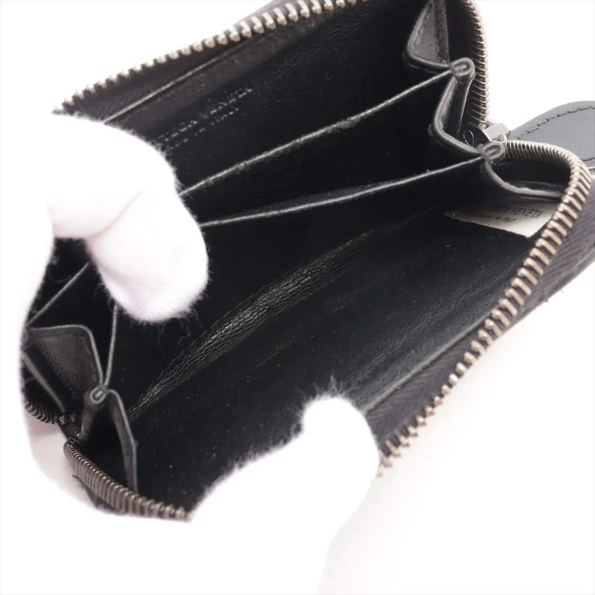 Intrecciato Leather Coin Case, Black — view 6