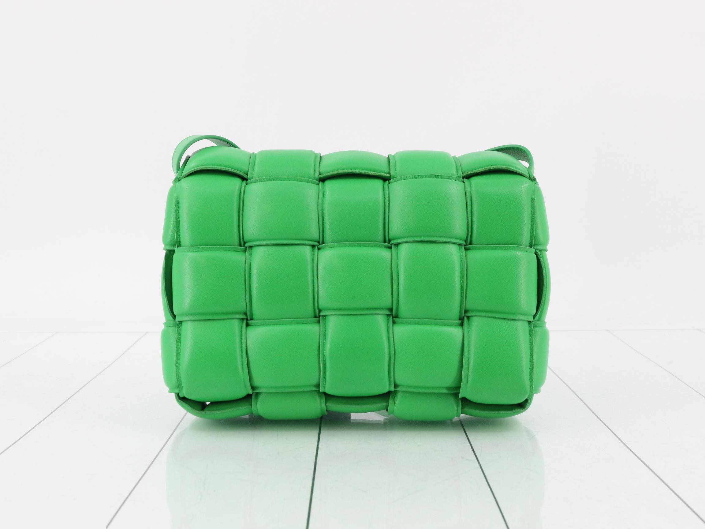 Padded Cassette Leather Shoulder Bag, Green — view 2