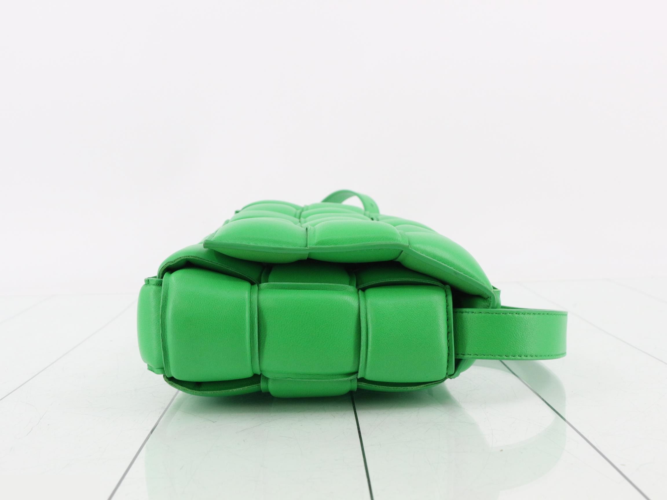 Padded Cassette Leather Shoulder Bag, Green — view 3