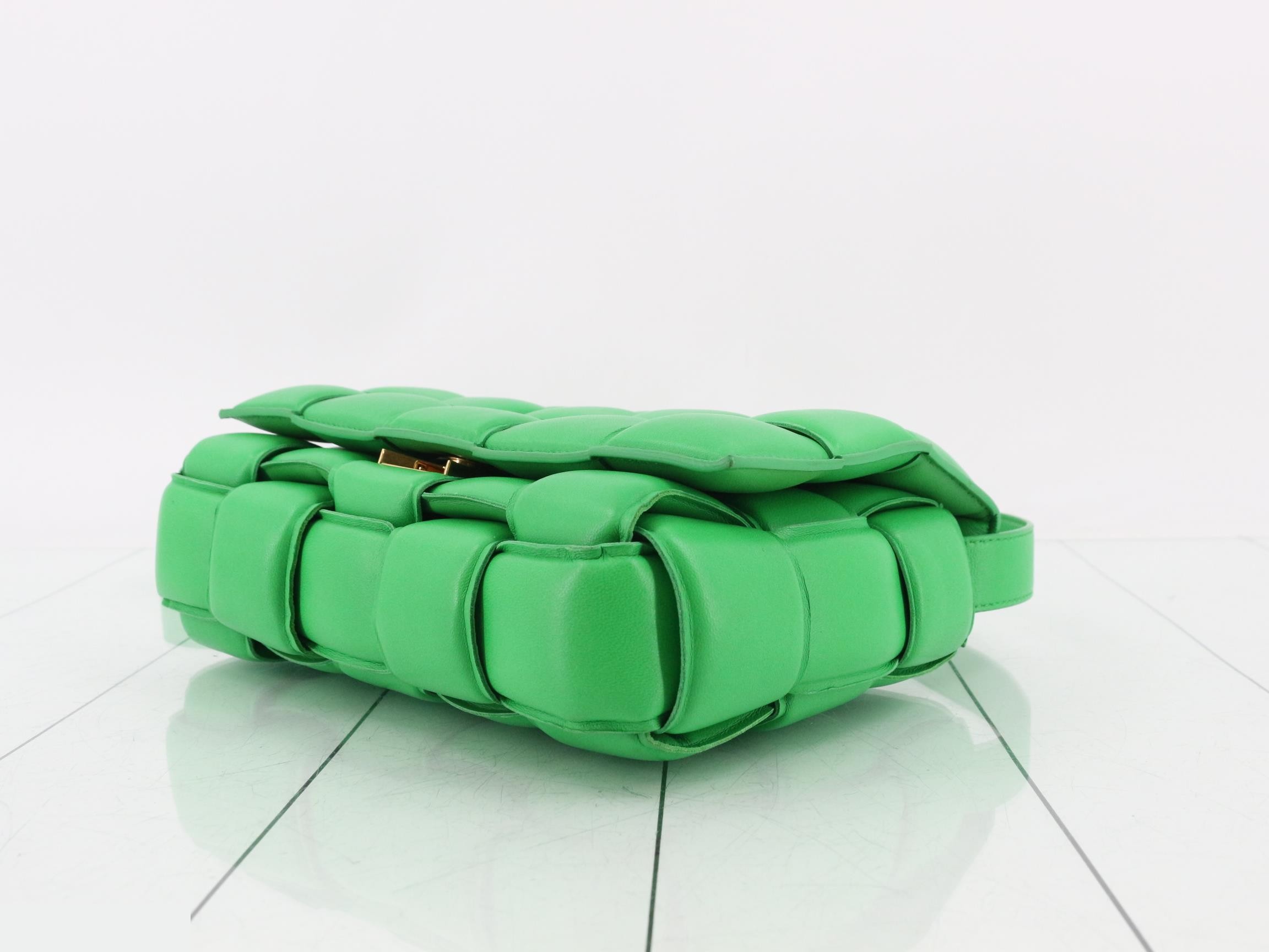 Padded Cassette Leather Shoulder Bag, Green — view 6