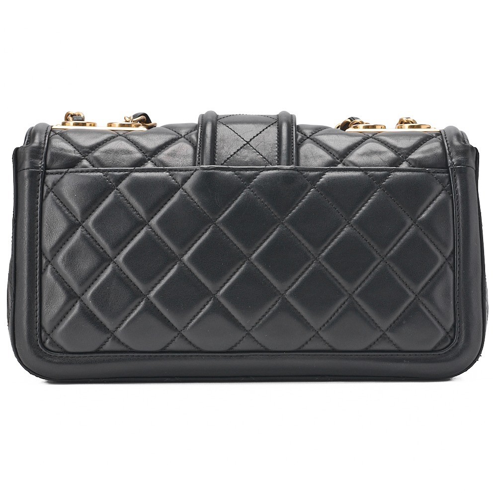 Lambskin Matelassé Single Flap Chain Shoulder Bag, Black — view 2