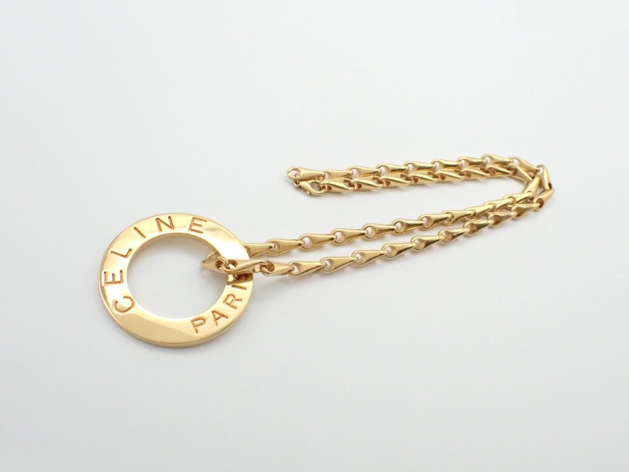 Circle logo necklace, gold color, neck circumference approximately 67cm — view 3