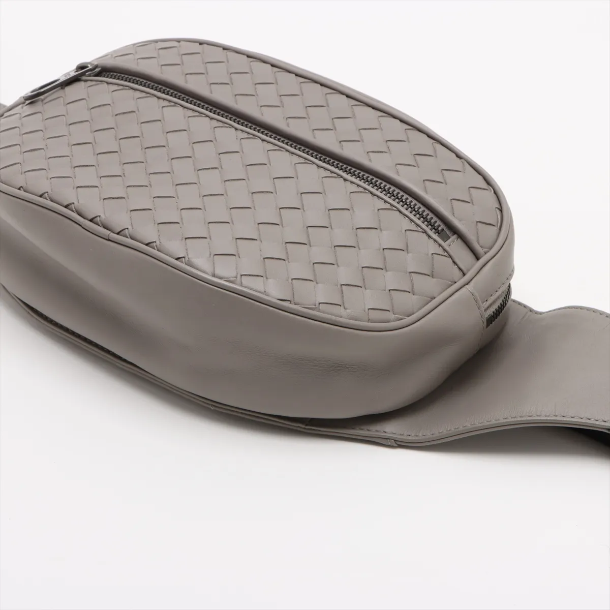 Intrecciato Leather Waist Pouch Gray — view 3