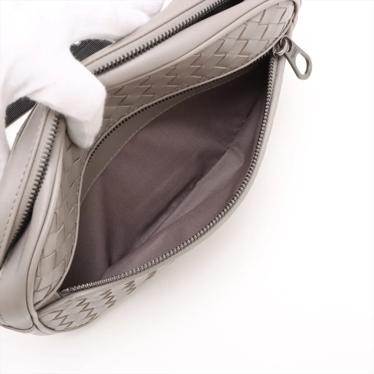 Intrecciato Leather Waist Pouch Gray — view 8