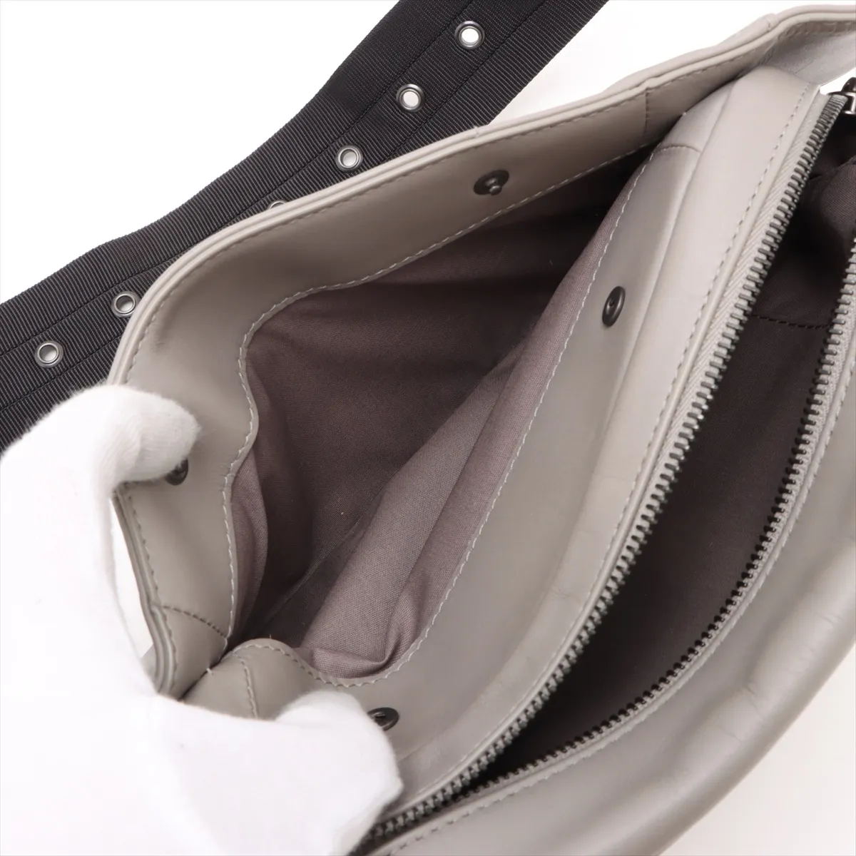 Intrecciato Leather Waist Pouch Gray — view 9