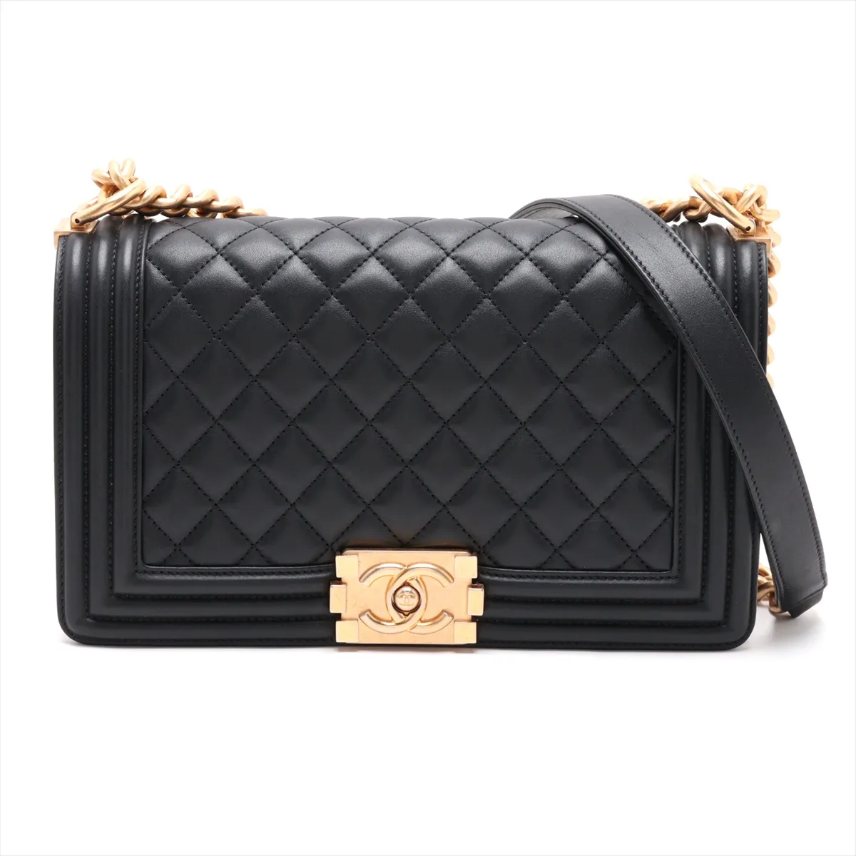 Boy Chanel 25 Lambskin Chain Shoulder Bag, Black with Gold Hardware, 26372447, Serial Number 26, A67086