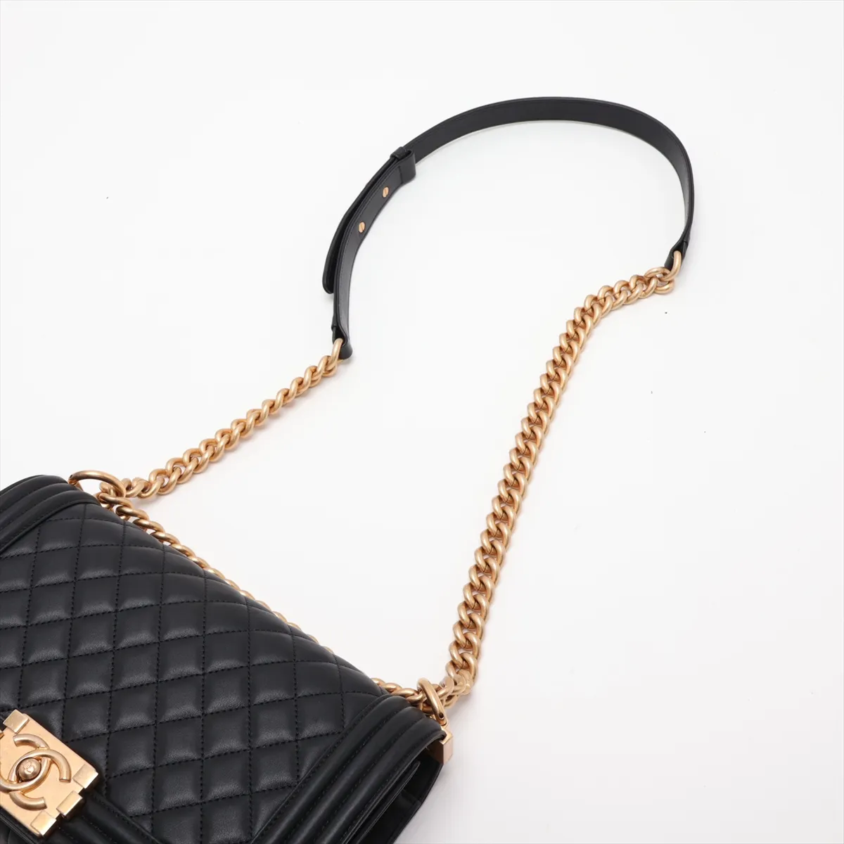 Boy Chanel 25 Lambskin Chain Shoulder Bag, Black with Gold Hardware, 26372447, Serial Number 26, A67086 — view 5