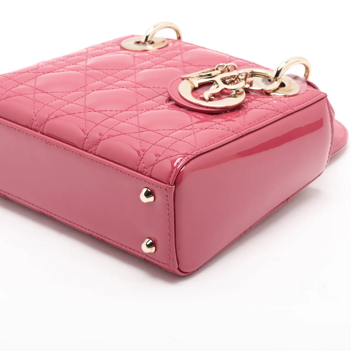 Cannage Lady Dior Mini Patent Leather 2-Way Handbag Pink — view 3