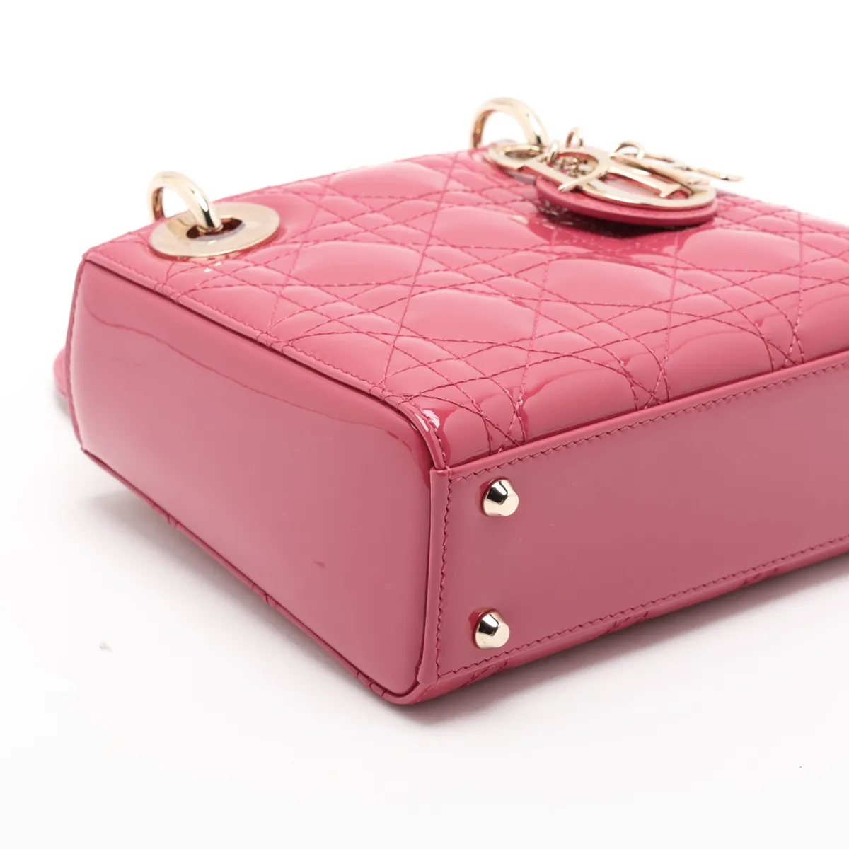 Cannage Lady Dior Mini Patent Leather 2-Way Handbag Pink — view 4