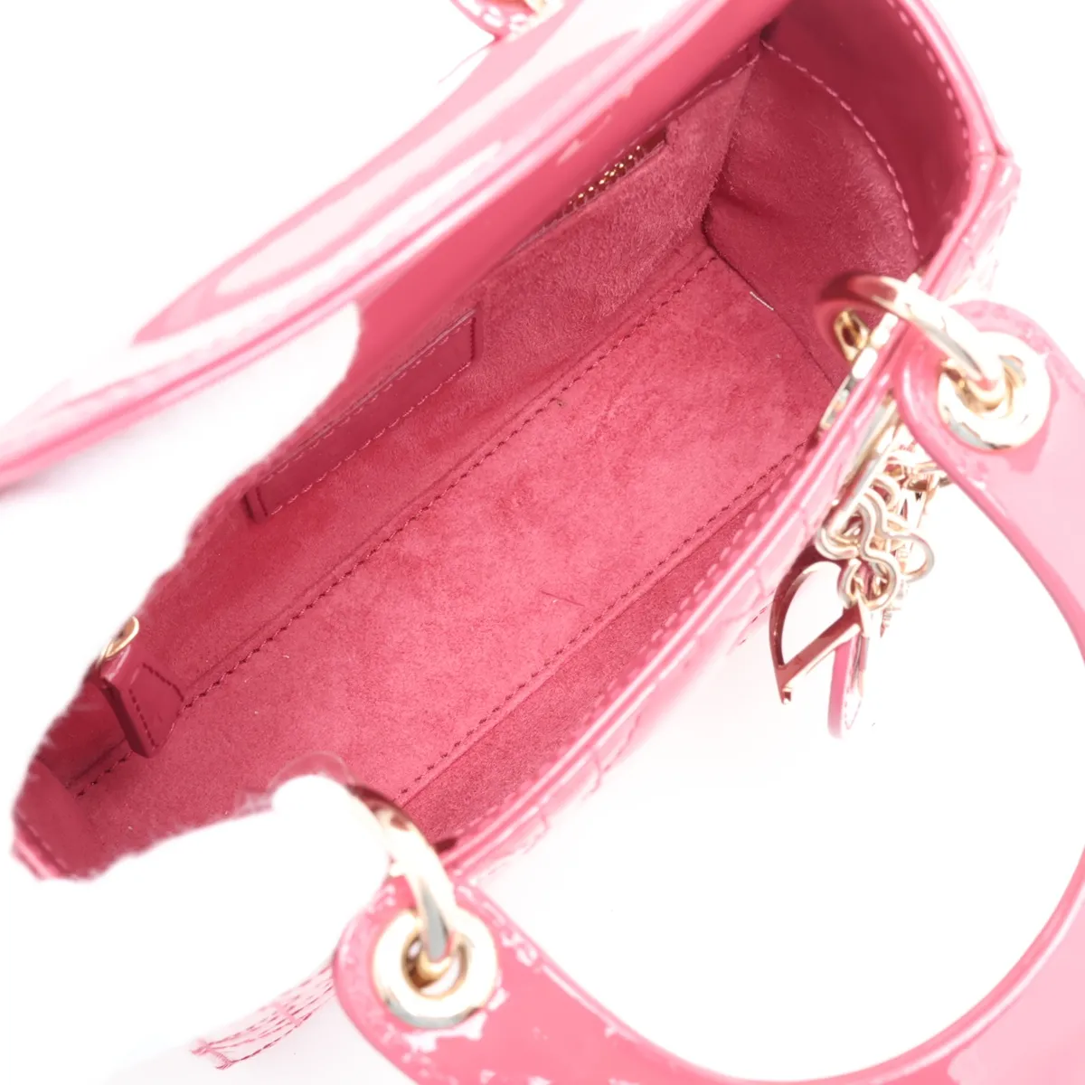 Cannage Lady Dior Mini Patent Leather 2-Way Handbag Pink — view 8