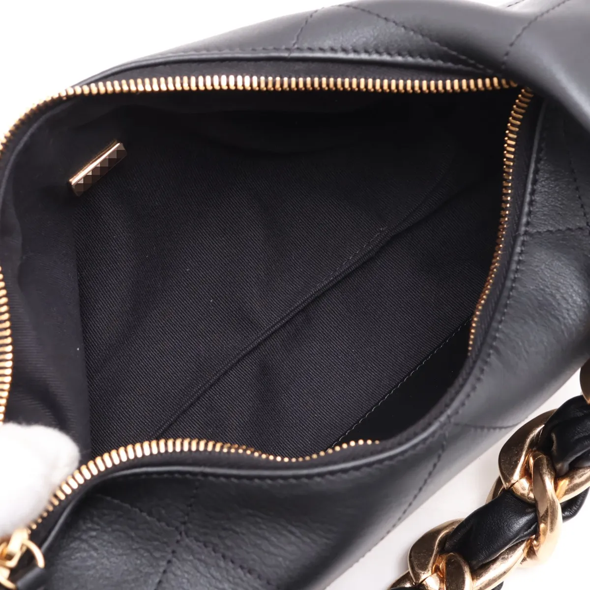 Matelassé Lambskin Chain Shoulder Bag Hobo, Black with Gold Hardware, ENTJ84PJ, Random Plate — view 7