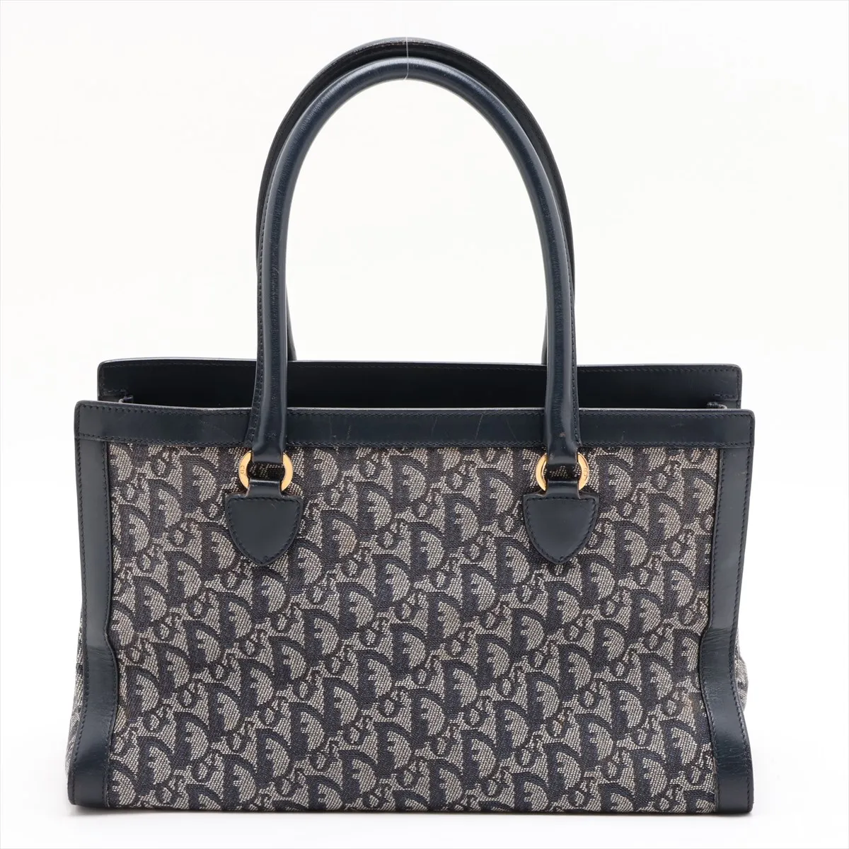 Trotter Canvas x Leather Tote Bag, Navy — view 2